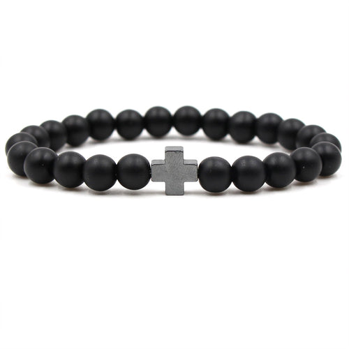 Agate Jewelry Tigereye Matte Stone Black Magnet Cross Bracelet
